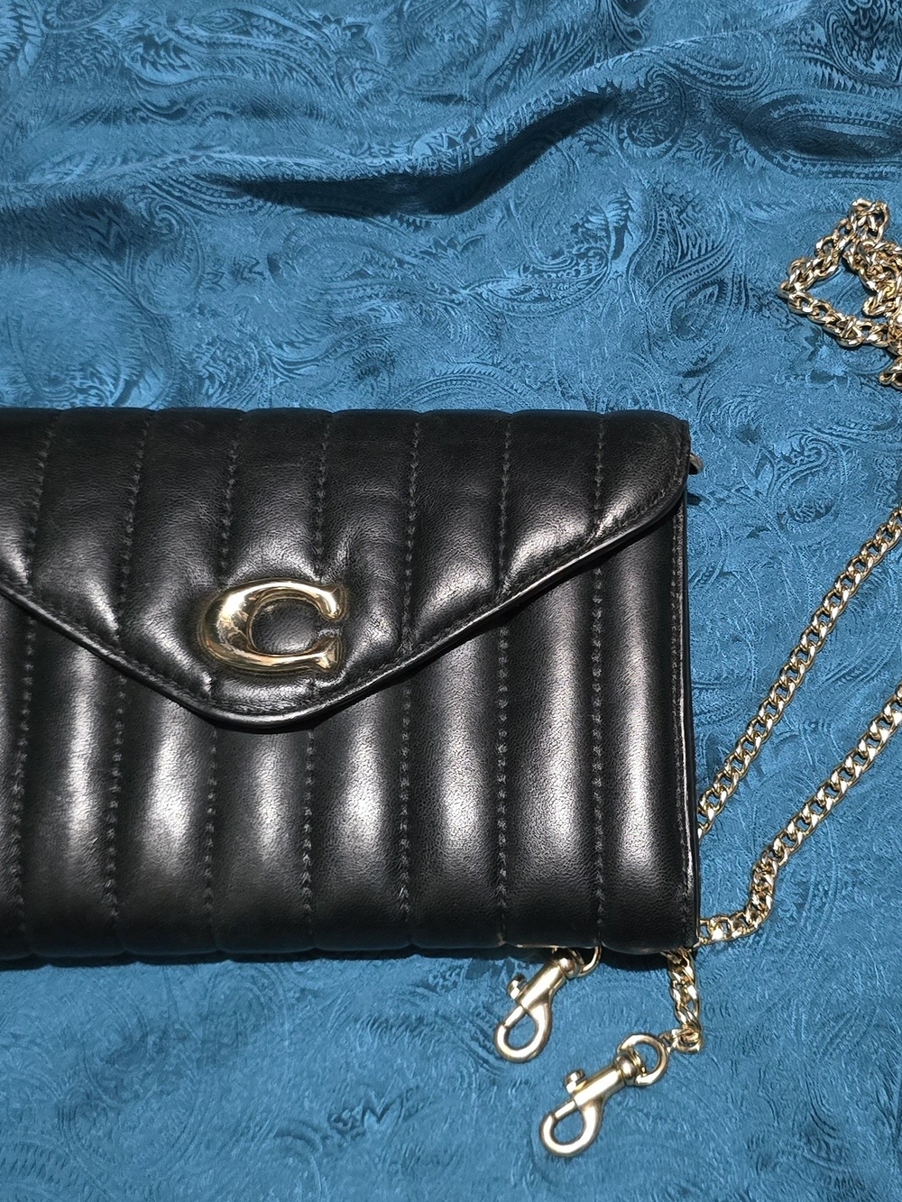 Coach Black Quilted Leather Clutch with Gold Hardware